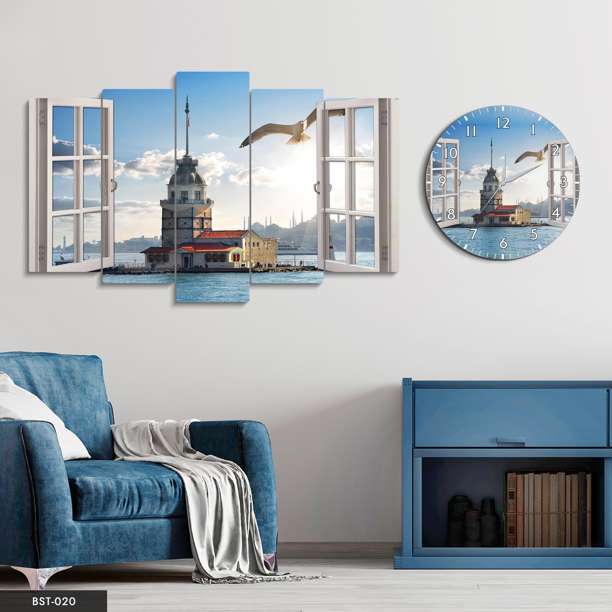 Kız Kulesi MDF Tablo Saatli Set