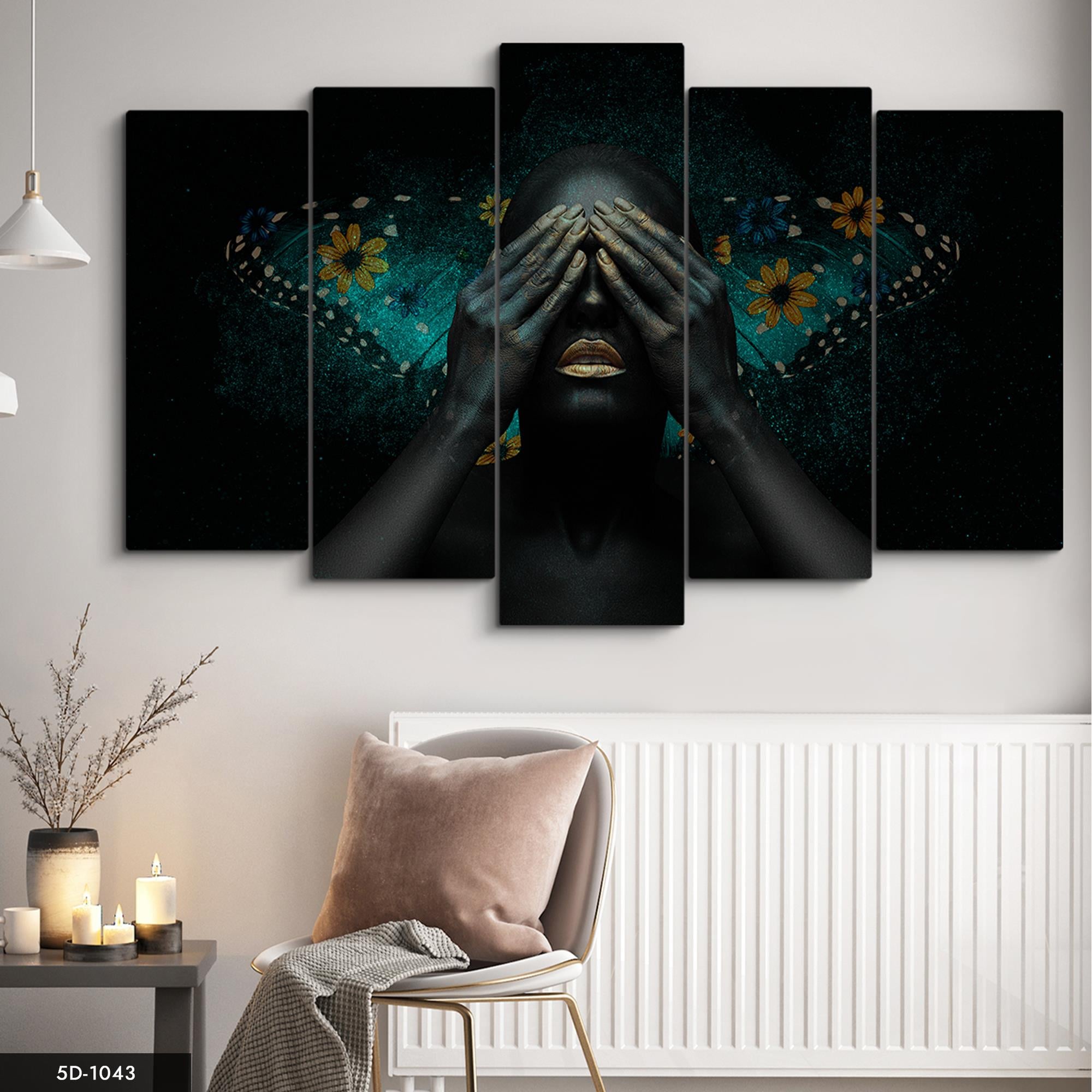 Modern Sanat İzleri Taşıyan  5 Parçalı Mdf Tablo