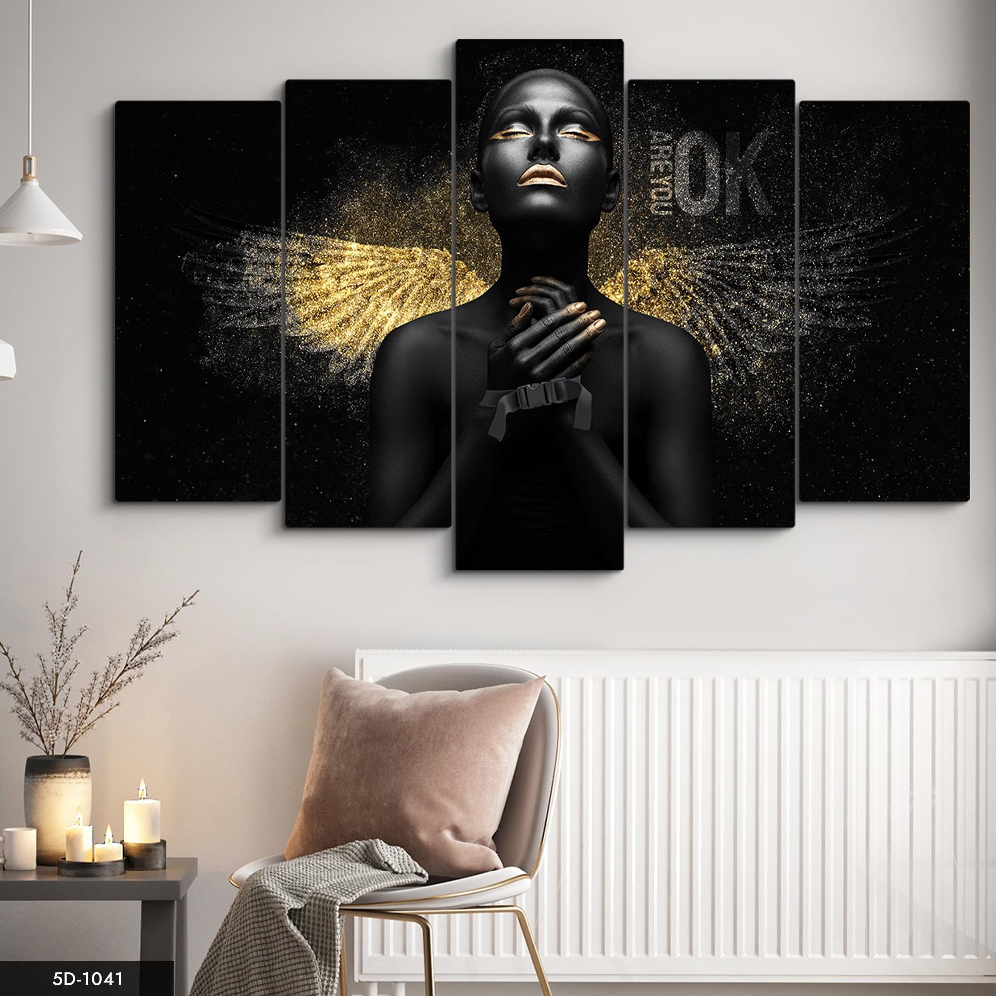 Modern Sanatın Altın Parıltıs  5 Parçalı Mdf Tablo