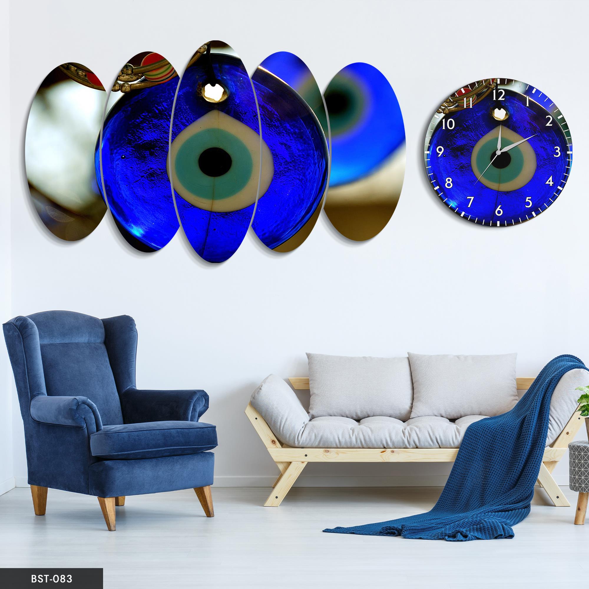 Nazar Boncuğu MDF Tablo Saatli Set