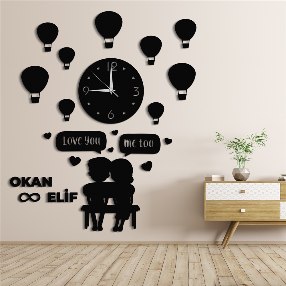 Aşk Balonu Kişiye Özel Dekor Saat Set