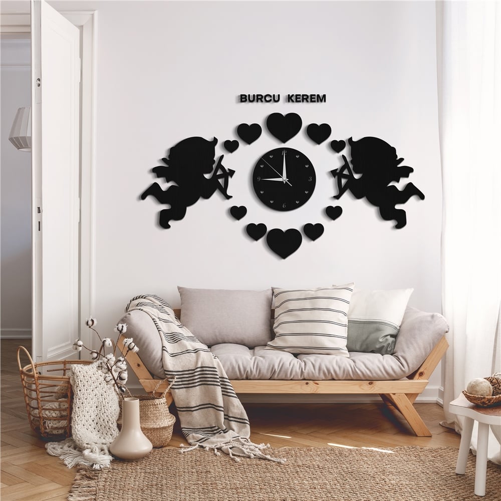 Aşk Melekleri Kişiye Özel Dekor Saat Set