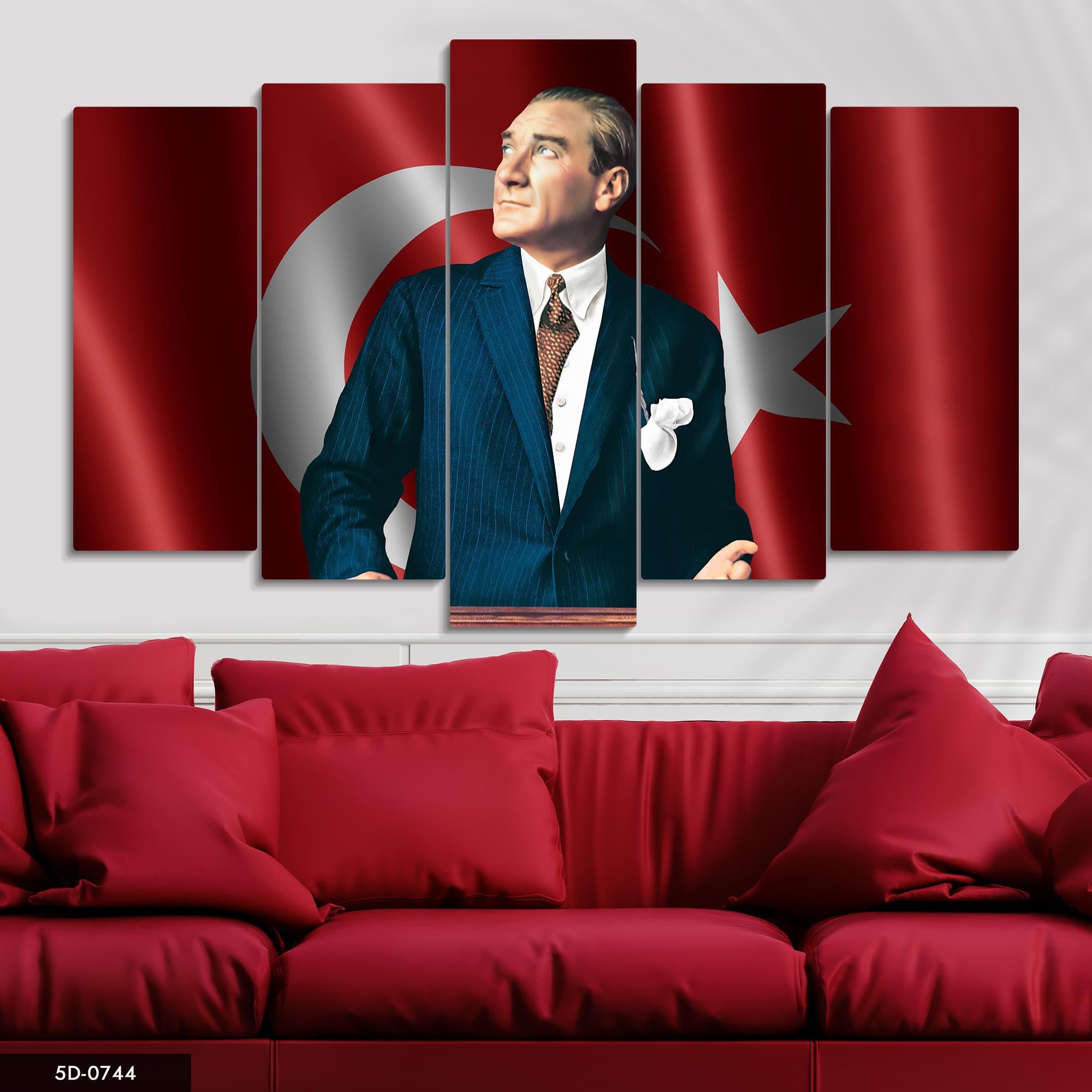 Atatürk Temalı  5 Parçalı Mdf Tablo