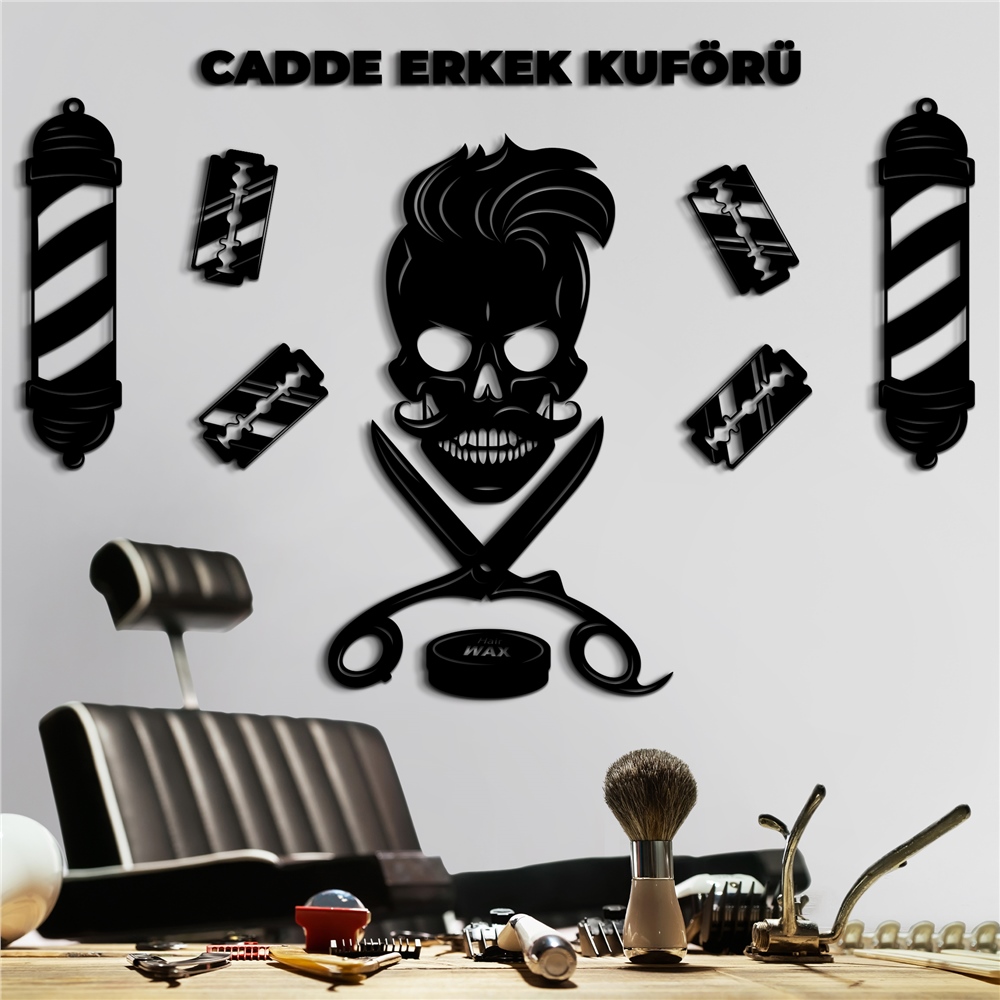 Berber Shop Kurukafa Kişiye Özel Erkek Kuaför Dekor Set