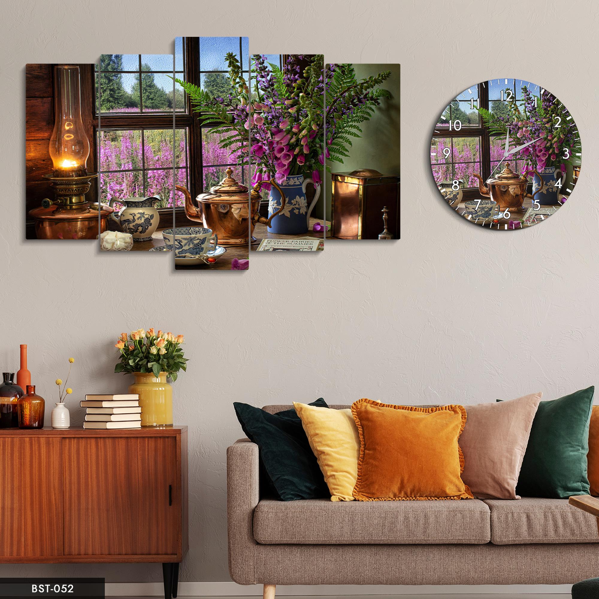 Çay Vakti MDF Tablo Saatli Set