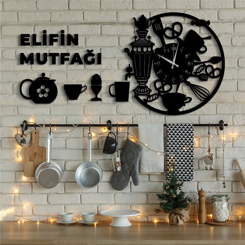 Çay Zamanı Kişiye Özel Dekor Saat Set