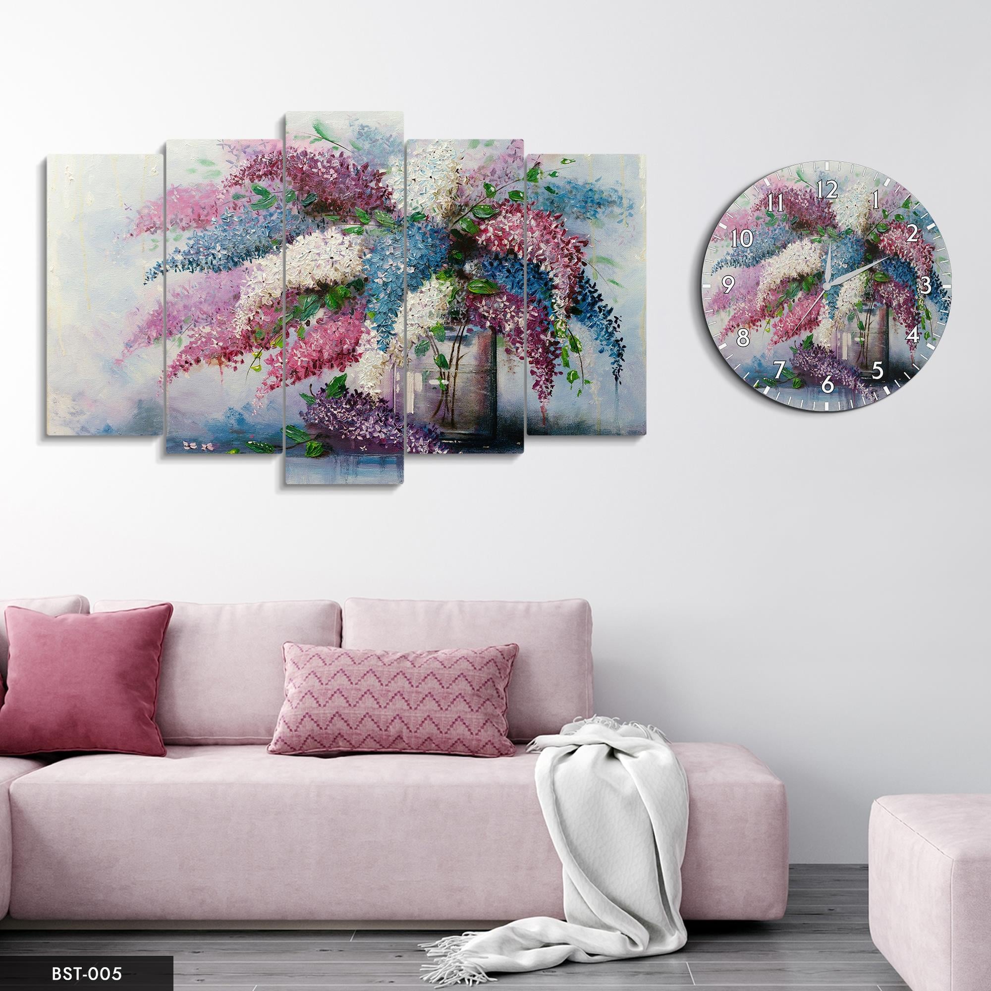 Çiçeğin Renkli Hali MDF Tablo Saatli Set
