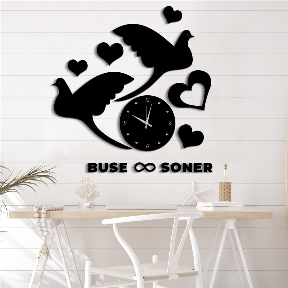 Çifte Kumrular Kişiye Özel Dekor Saat Set