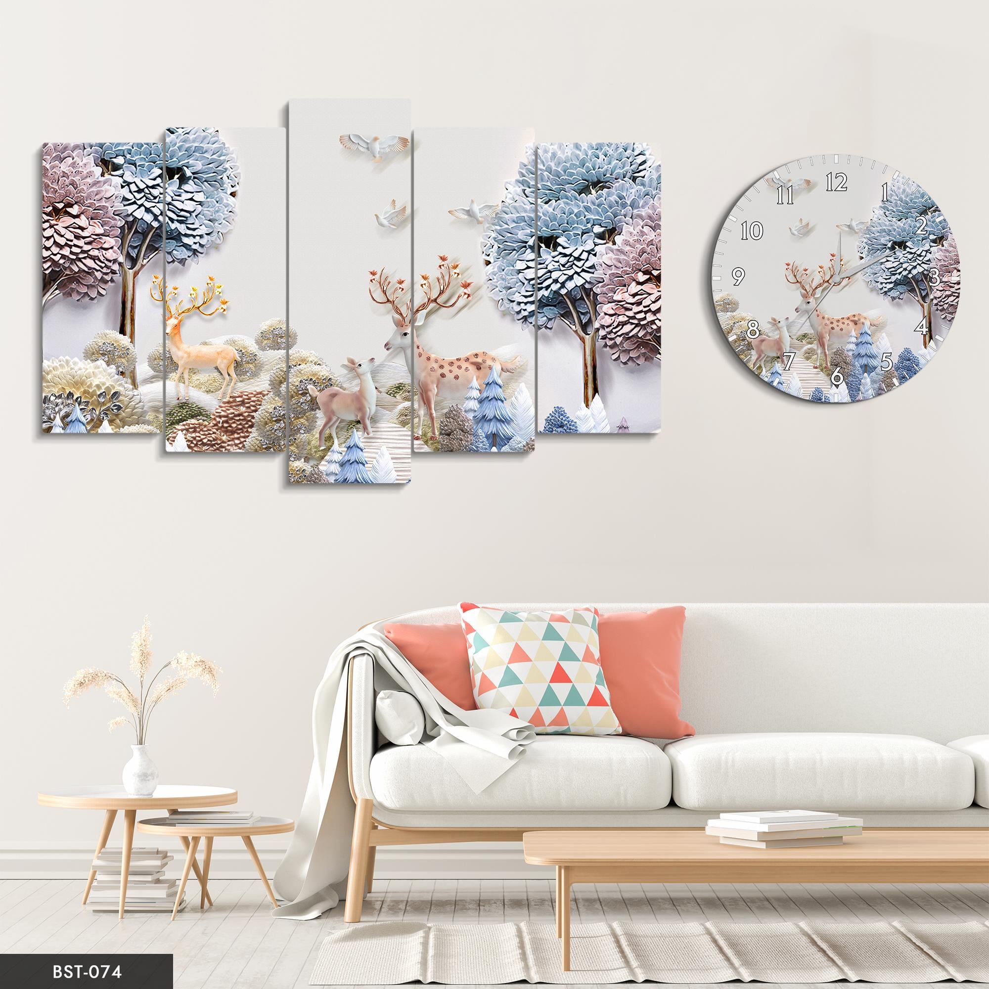 Doğa Geyik MDF Tablo Saatli Set