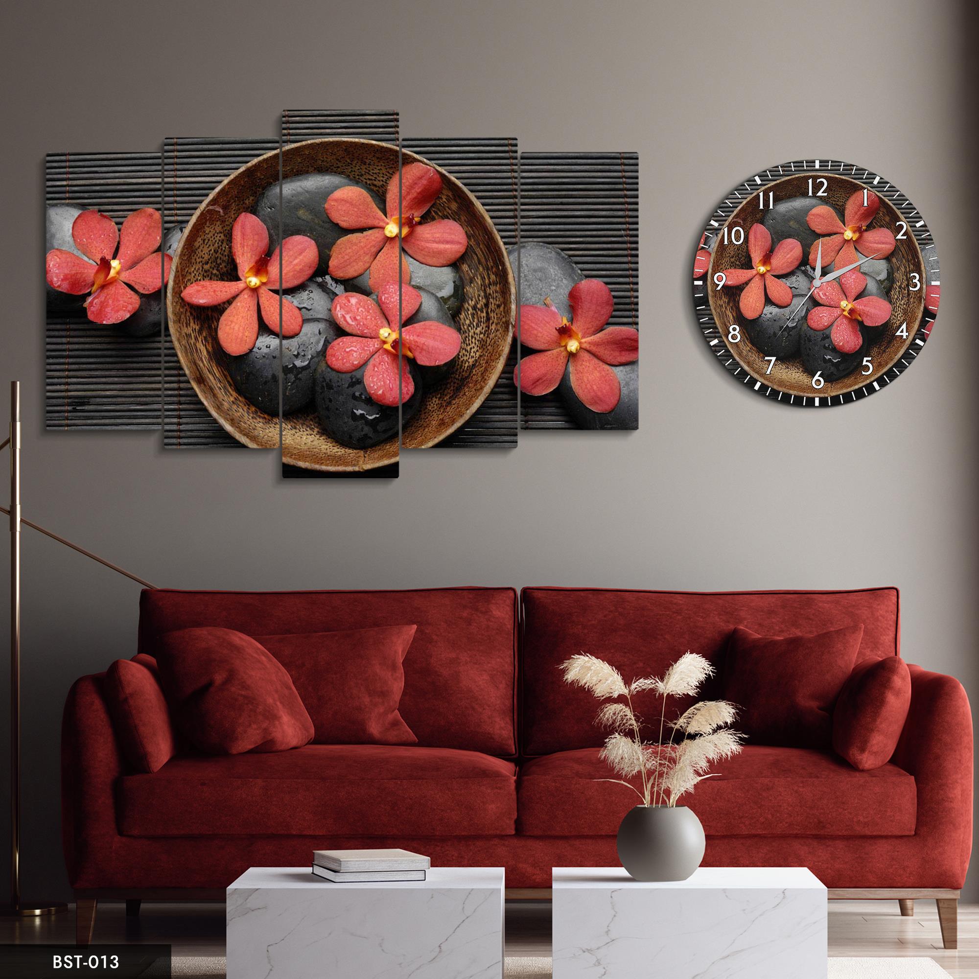Dökülen Yapraklar MDF Tablo Saatli Set
