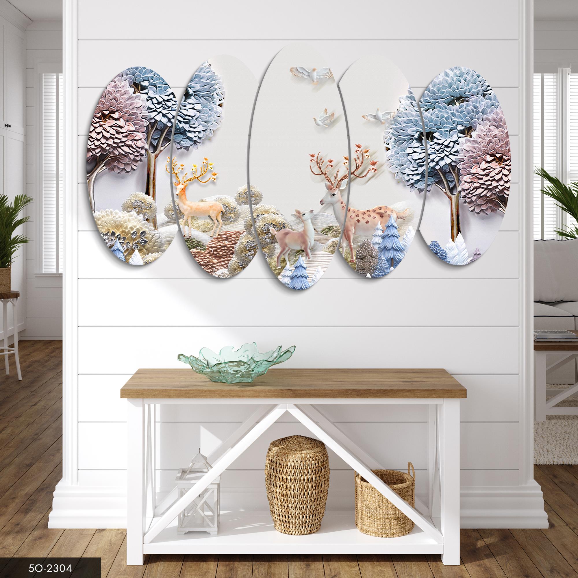 Geyik Rüyası 5 Parçalı Mdf Tablo
