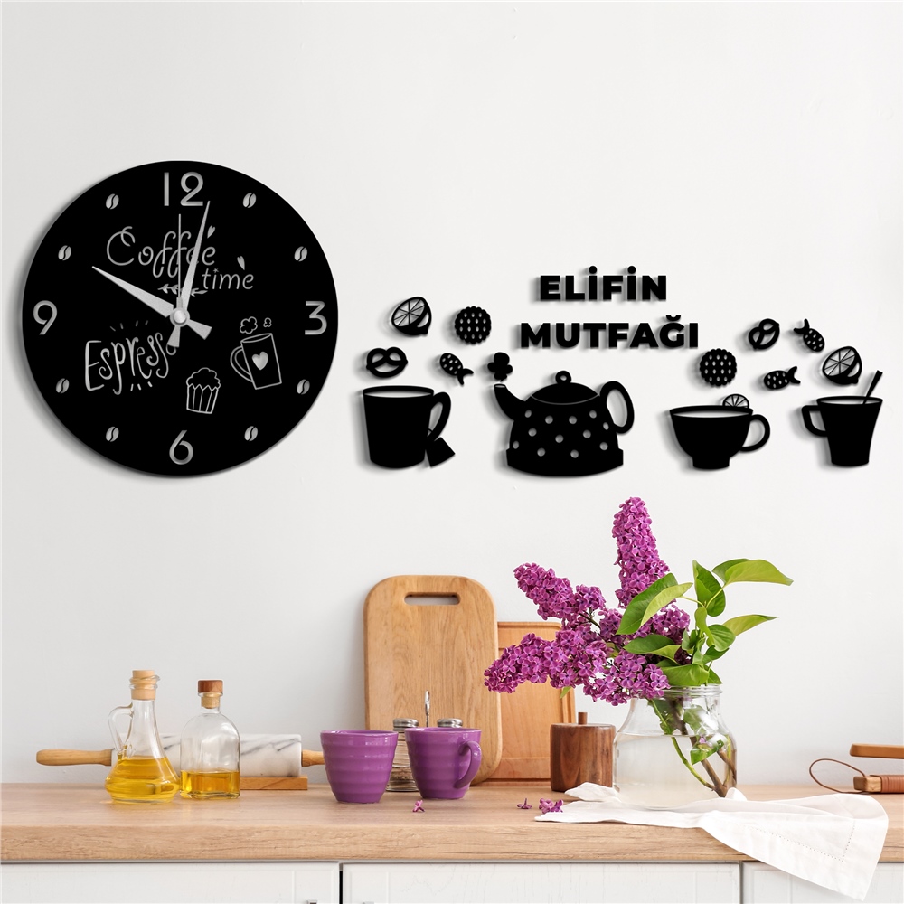 Kahve Zamanı Kişiye ÖzelDekor Saat Set