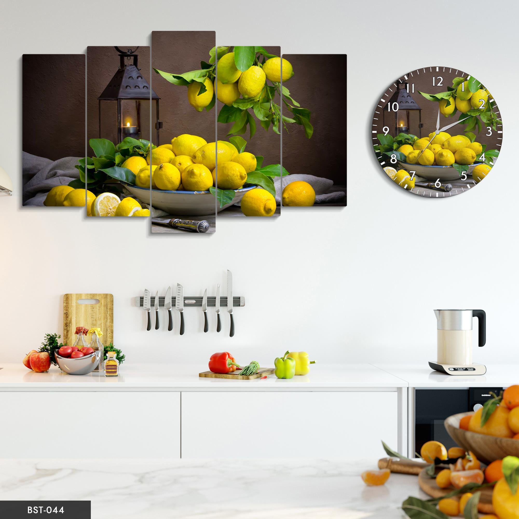 Limon Taneleri MDF Tablo Saatli Set