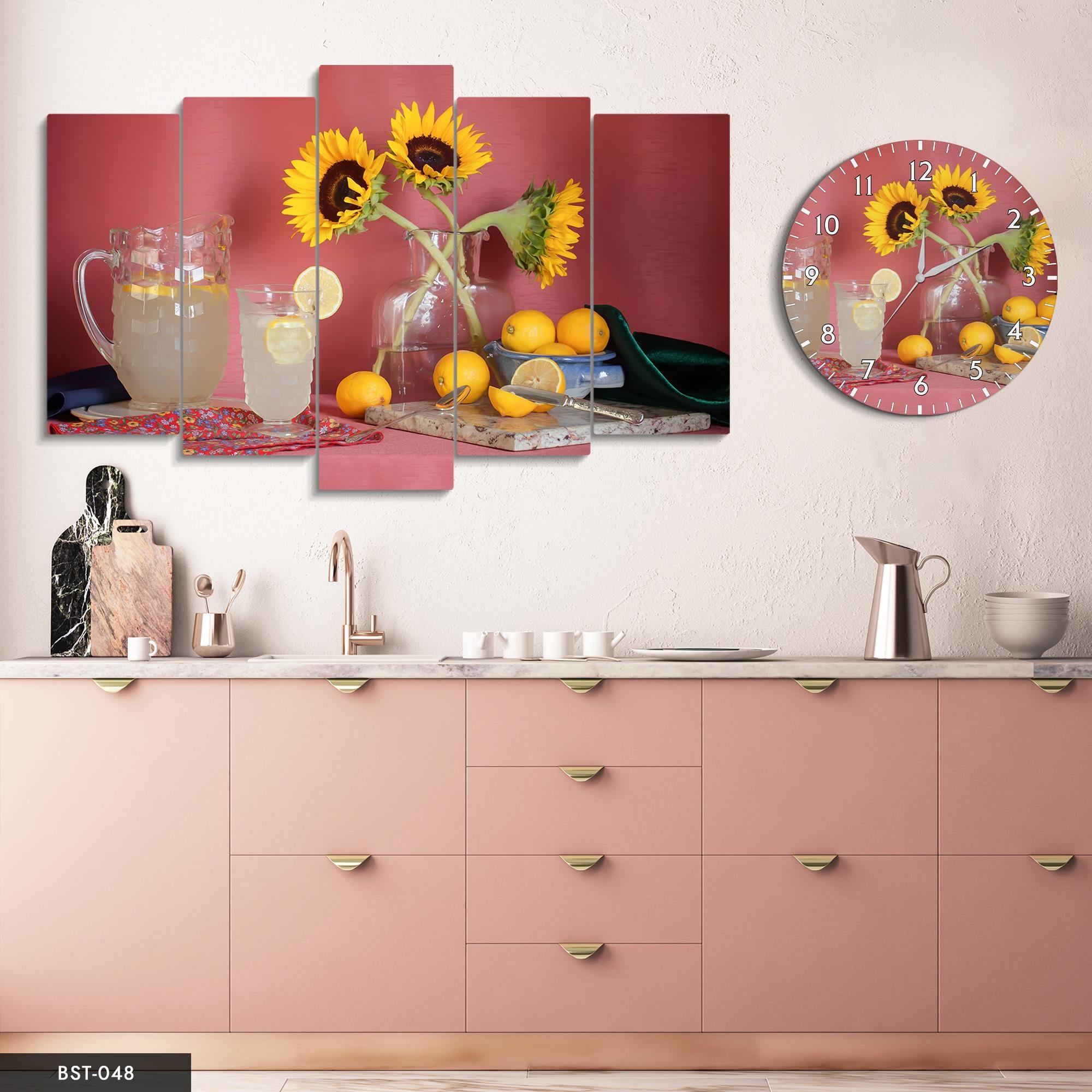 Limon Ve Su MDF Tablo Saatli Set