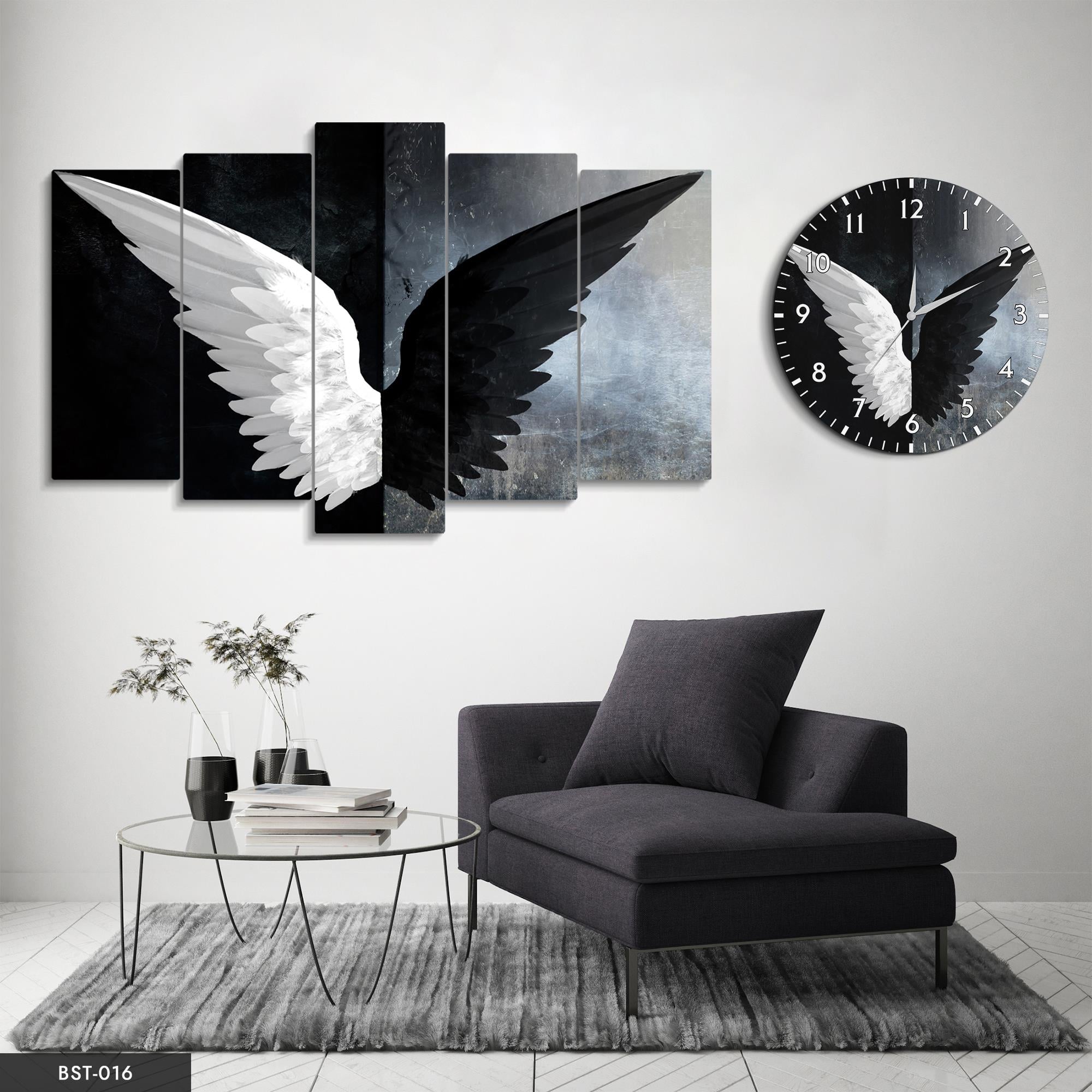 Melek Kanadı MDF Tablo Saatli Set