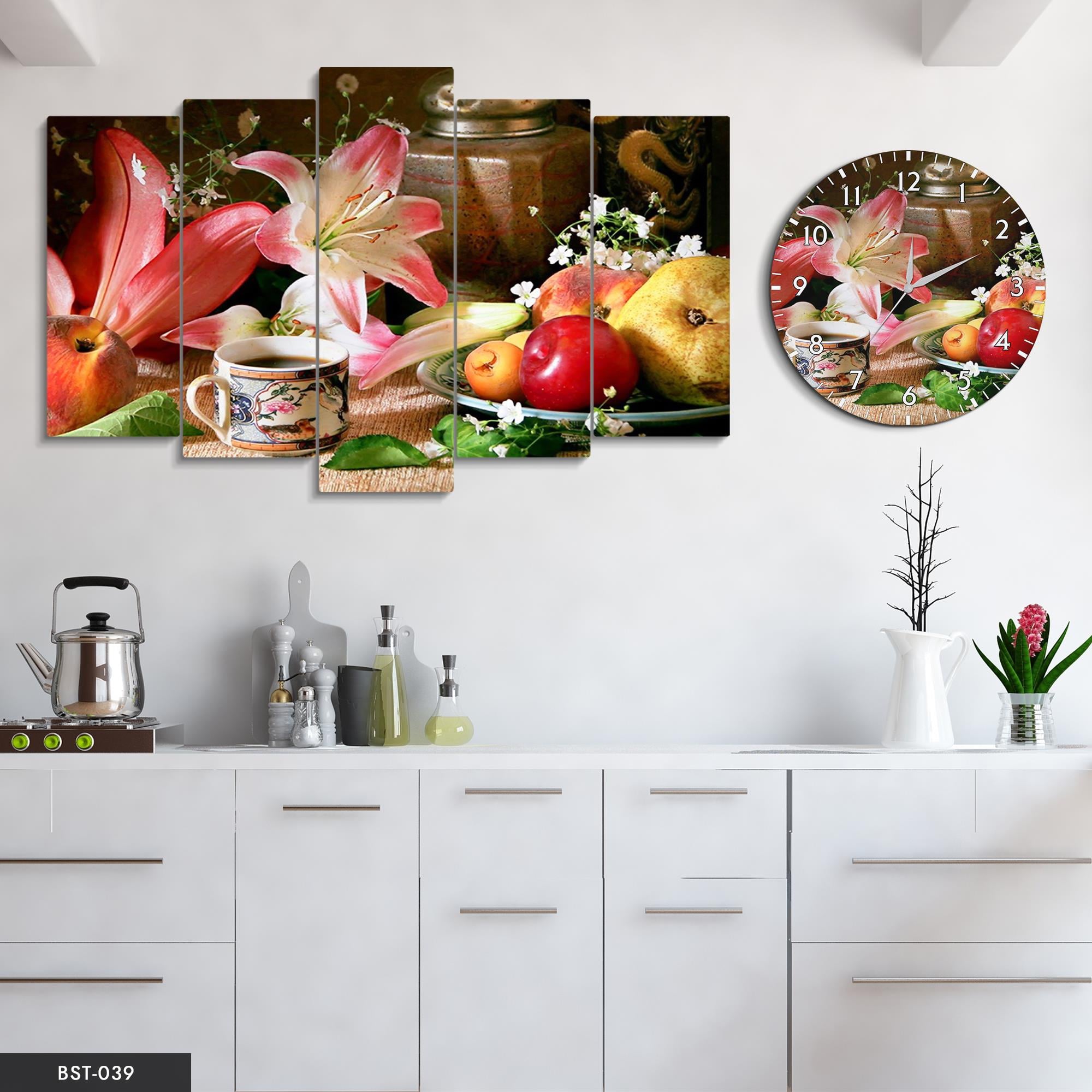 Meyve Kahve Eşliğinde MDF Tablo Saatli Set