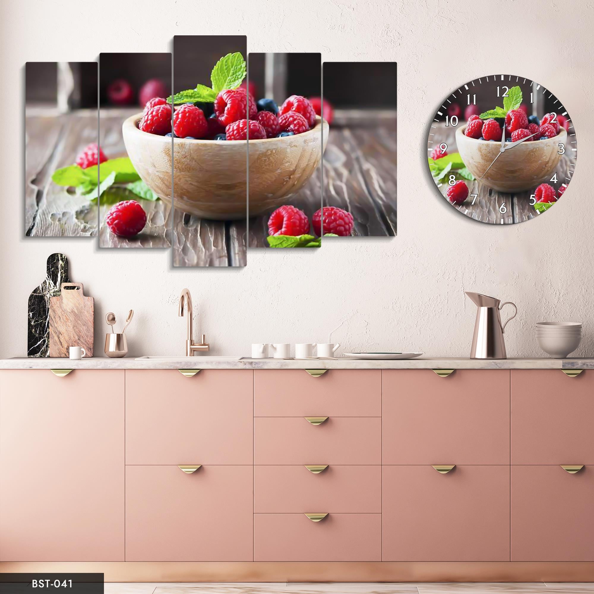 Meyveler MDF Tablo Saatli Set