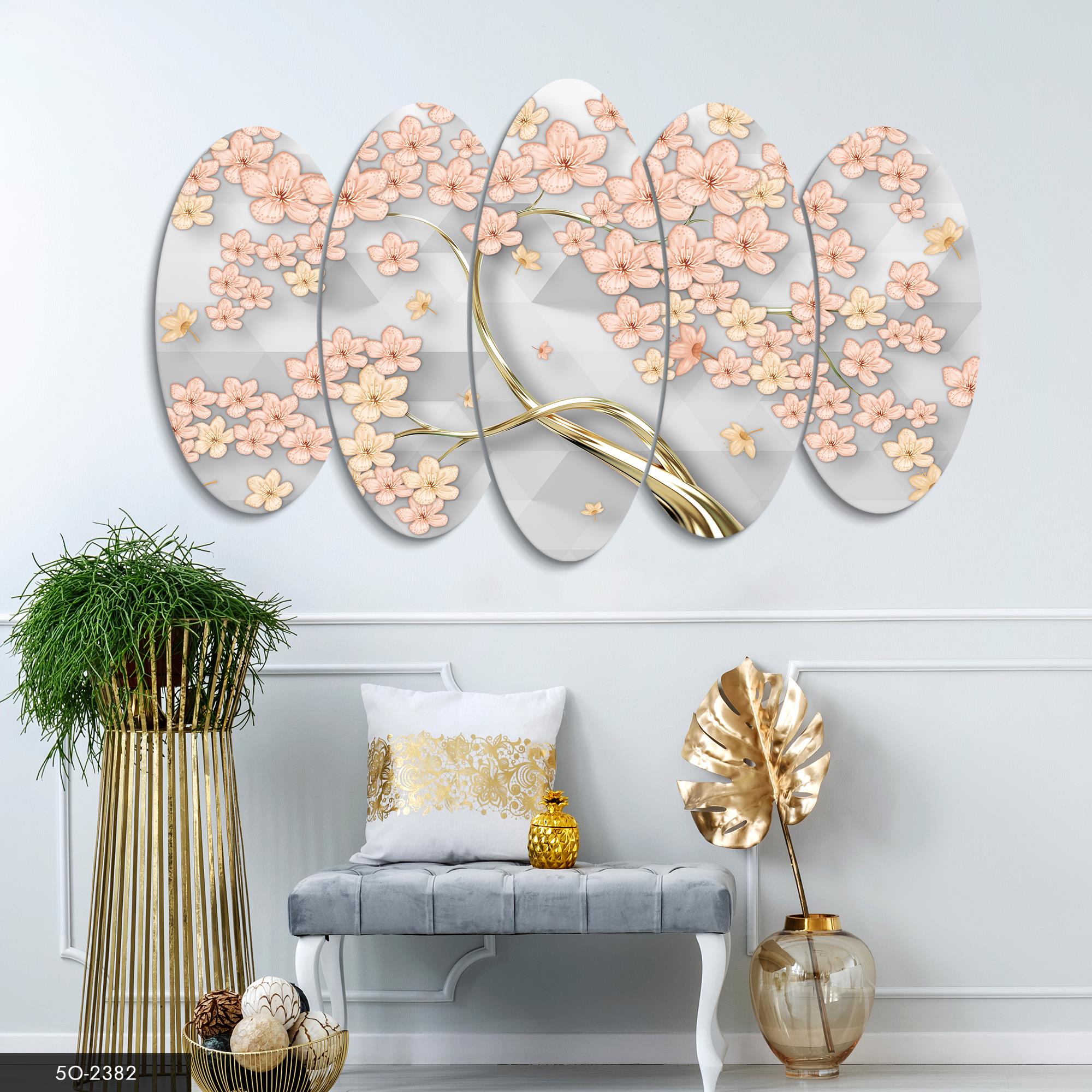 Modern Gold Dallar 5 Parçalı Mdf Tablo