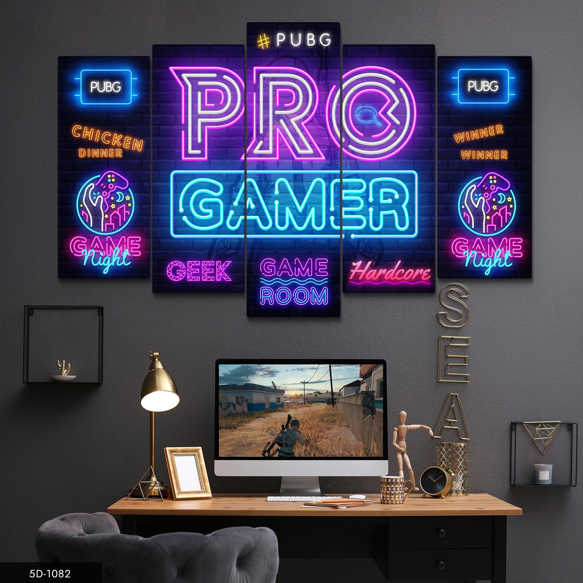 Pro Gamer Oyuncu Temalı 5 Parçalı Mdf Tablo