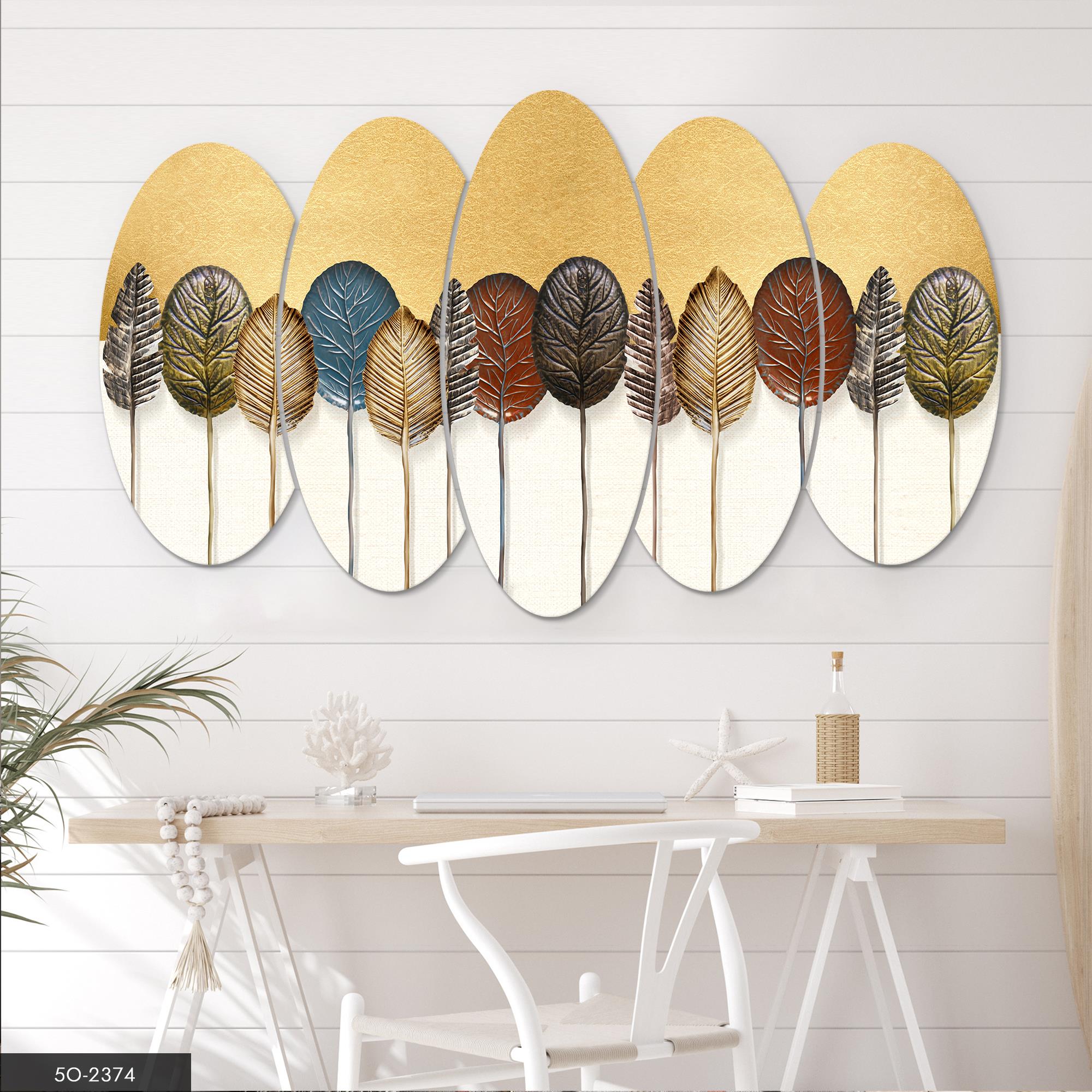 Renkli Modern Temalı 5 Parçalı Mdf Tablo