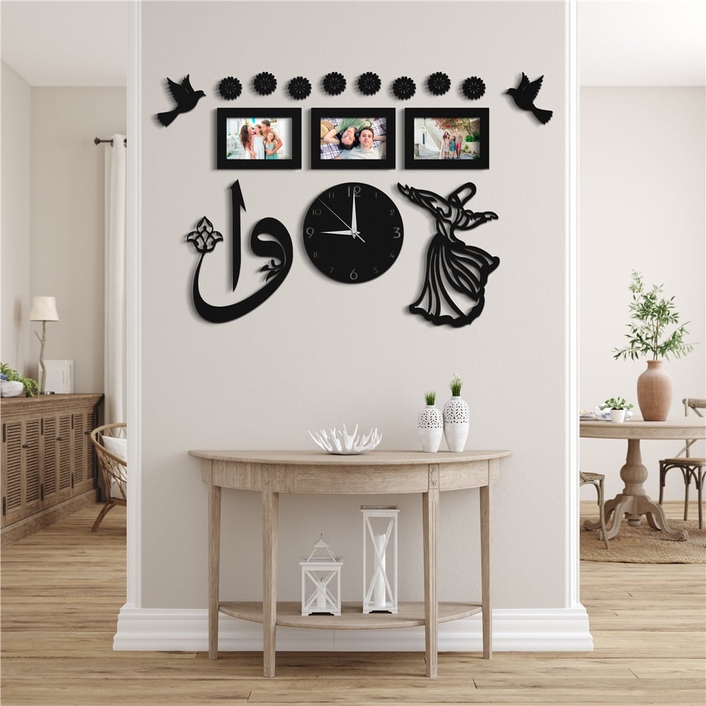 Semazen Çerçeveli Saat Dekor Saat Set