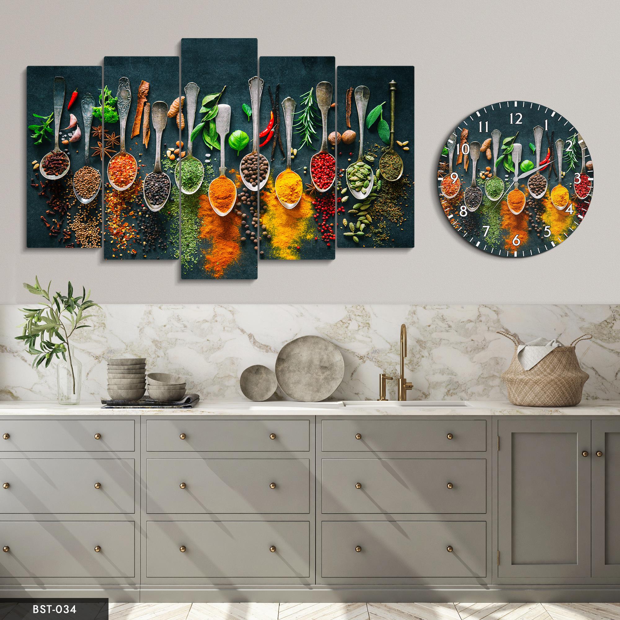 Süzülen Baharatlar MDF Tablo Saatli Set