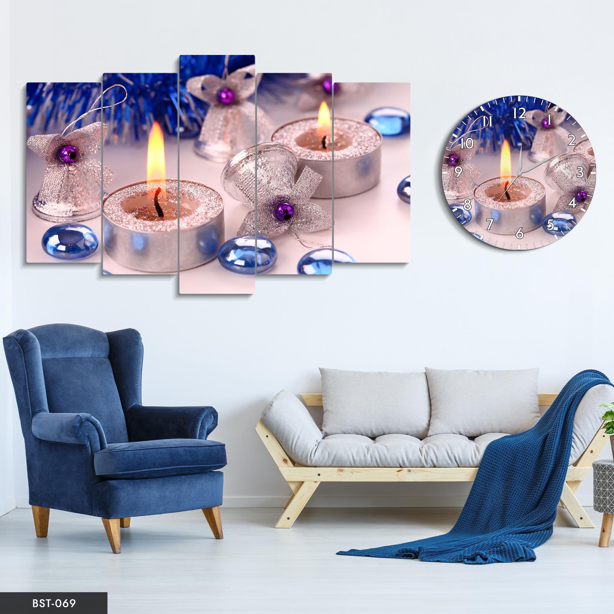 Yanan Mumlar MDF Tablo Saatli Set