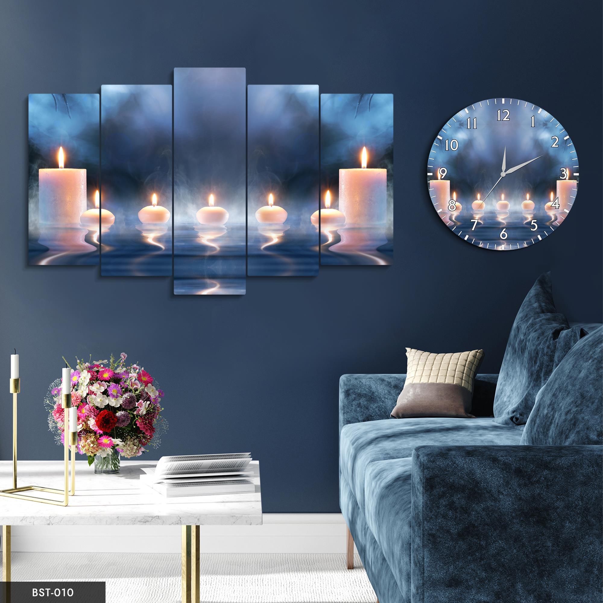 Yanan Mumların Süzülüşü MDF Tablo Saatli Set