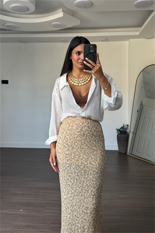 Açık Yaka Pamuklu Oversize Gömlek-Beyaz