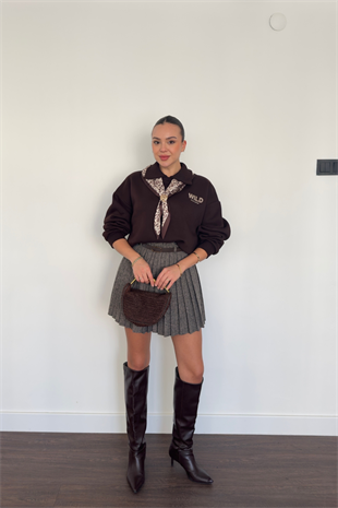 Aksesuar Detaylı Sweatshirt-Kahve