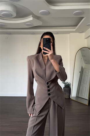Arkası Bağlamalı Ceket Pantolon Takım-Vizon