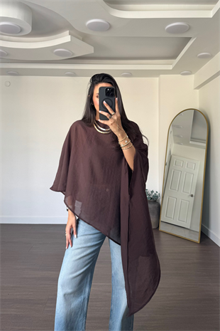 Asimetrik Tensel Kumaş Bluz-Kahve