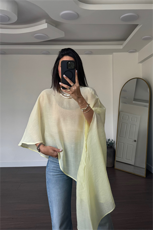 Asimetrik Tensel Kumaş Bluz-Sarı