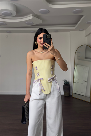 Bağcık Detaylı Korse Büstiyer-Sarı