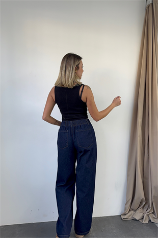 Bağcıklı Koyu Denim Pantolon