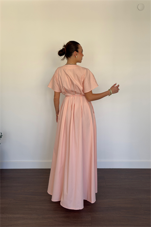 Bağlama Detaylı Düğmeli Elbise-Pembe