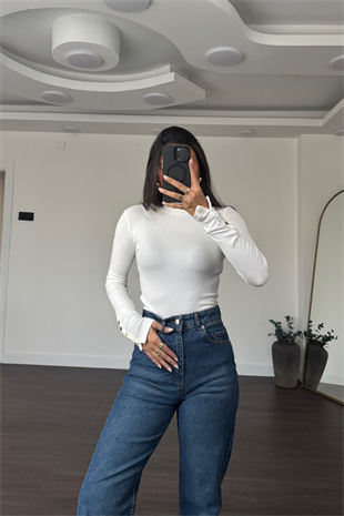 Balıkçı Yaka Kolları Drop Detaylı Bluz-Ekru