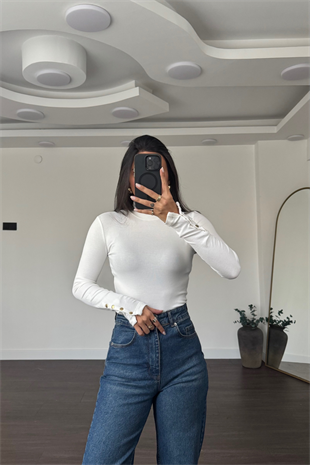 Balıkçı Yaka Kolları Drop Detaylı Bluz-Ekru