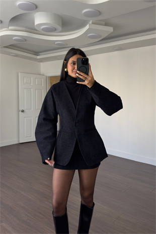 Balon Kol Blazer Ceket Etek Takım-Lacivert