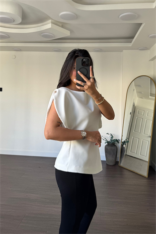 Balon Kol Bluz-Beyaz