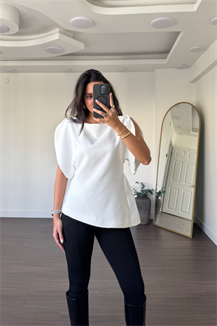 Balon Kol Bluz-Beyaz