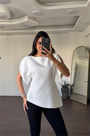 Balon Kol Bluz-Beyaz
