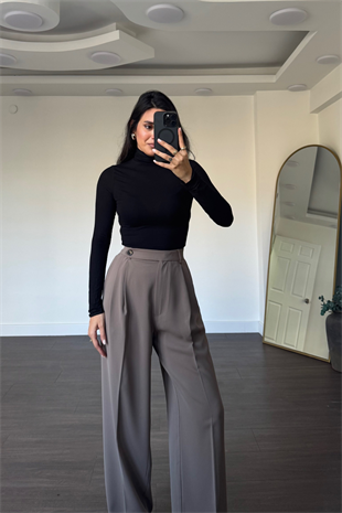 Bel Detaylı Pileli Pantolon-Vizon