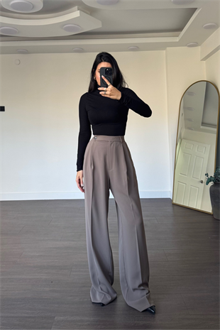 Bel Detaylı Pileli Pantolon-Vizon
