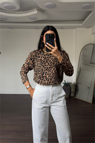 Bisiklet Yaka Leopar Bluz