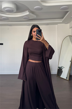 Bluz Pantolon Kimono Takım-Kahve
