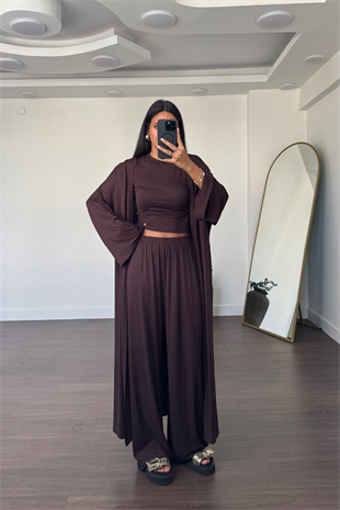 Bluz Pantolon Kimono Takım-Kahve