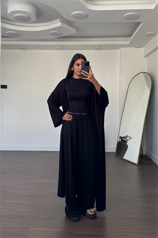 Bluz Pantolon Kimono Takım-Siyah