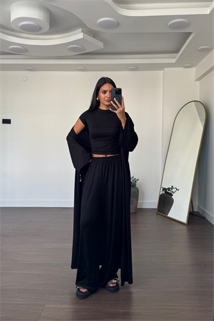 Bluz Pantolon Kimono Takım-Siyah
