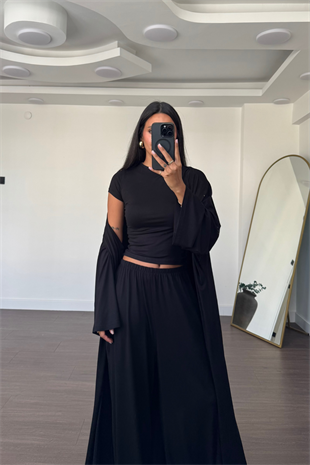 Bluz Pantolon Kimono Takım-Siyah